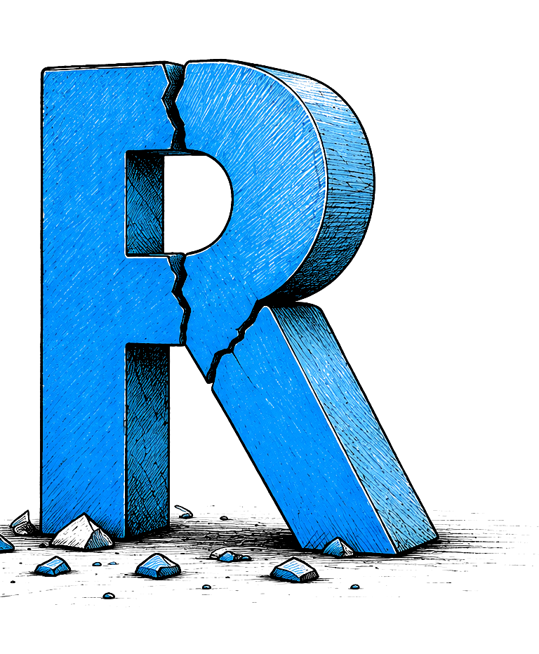 A cracked letter R